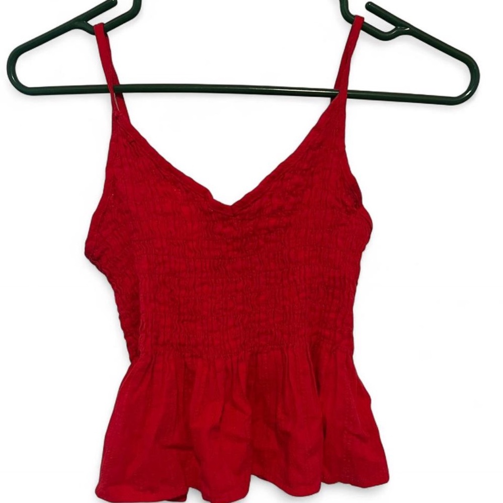 Red Smocked Ruffled Camisole